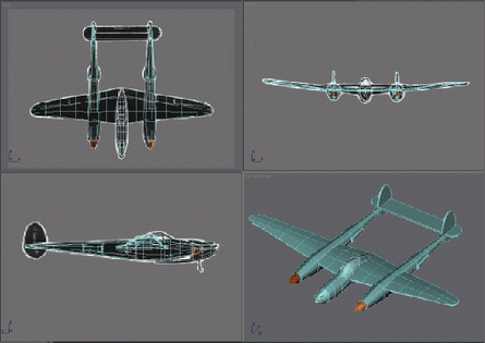 Résultat finalisé du tuto: modèle Lockheed P-38 Lightning