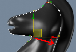 Cliquer sur un point sur la spline que nous avoins tracer au début. Ceci à l'arrière du cou, à peu près au milieu de la crinière, de facon à former un trait 'décapitant' le cavalier juste en dessous de la tête